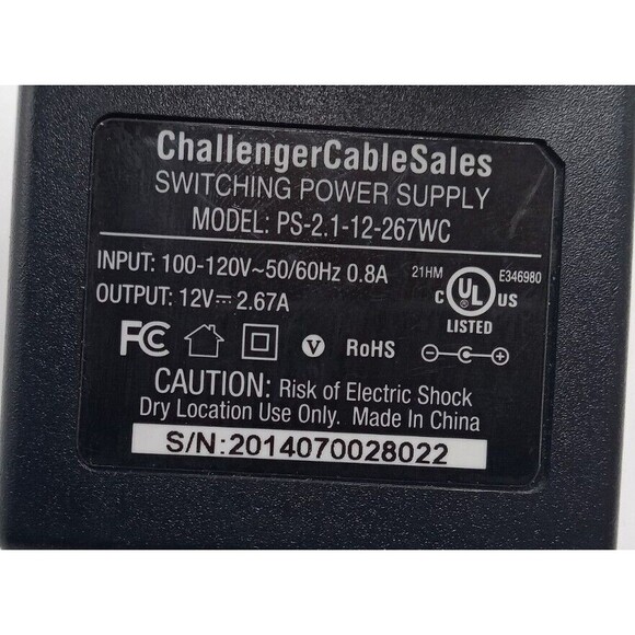 5/$25 ChallengerCableSales Switching Power Supply PS-2.1-12-267WC 12V 2.67A - Picture 5 of 5